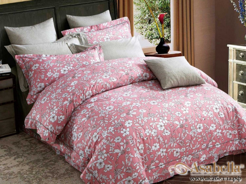 картинка комплект постельного белья 1,5-спальный, печатный сатин 1204-4s от магазина asabella в Санкт-Петербурге