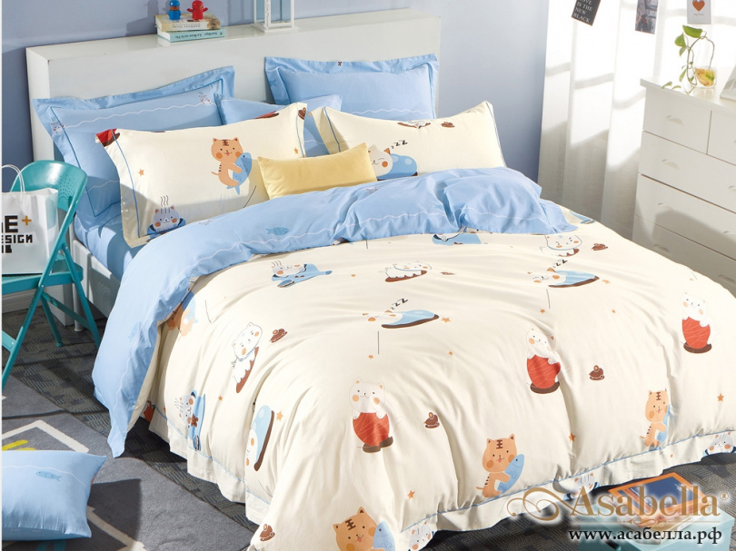 картинка комплект постельного белья 1,5-спальный, печатный сатин 528-4s от магазина asabella в Санкт-Петербурге