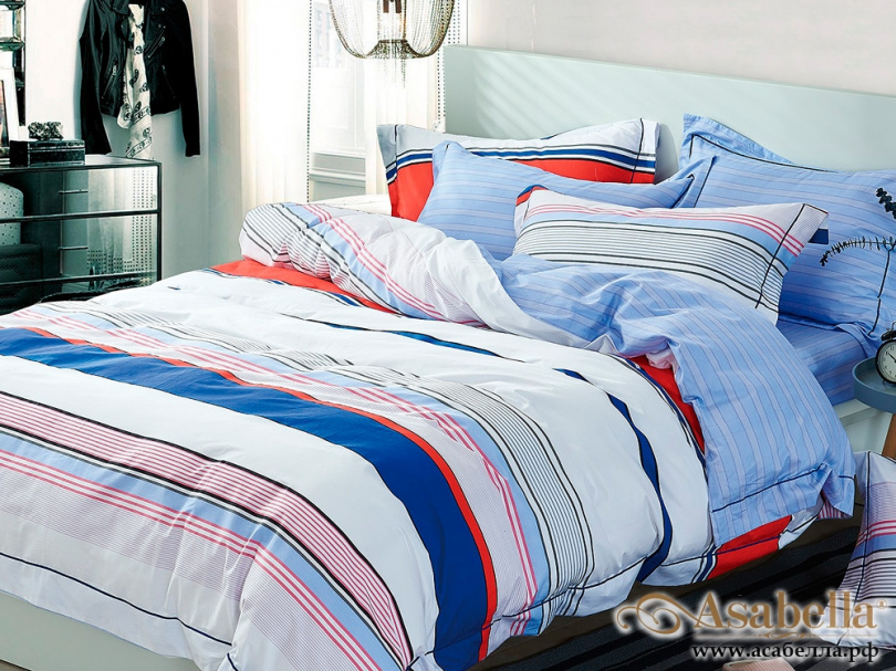 картинка комплект постельного белья 1,5-спальный, печатный сатин 566-4s от магазина asabella в Санкт-Петербурге