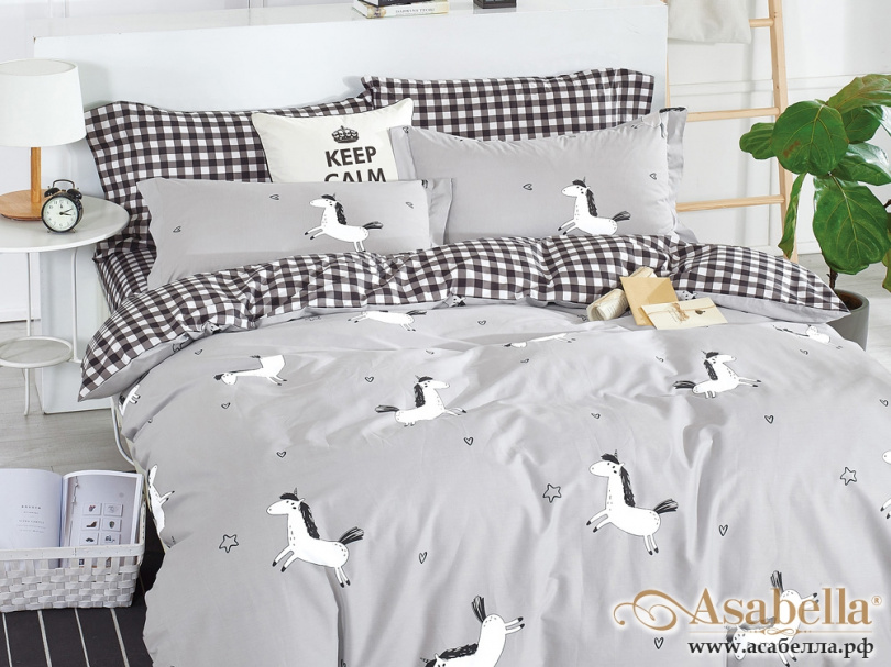 картинка комплект постельного белья 1,5-спальный, печатный сатин 506-4xs от магазина asabella в Санкт-Петербурге