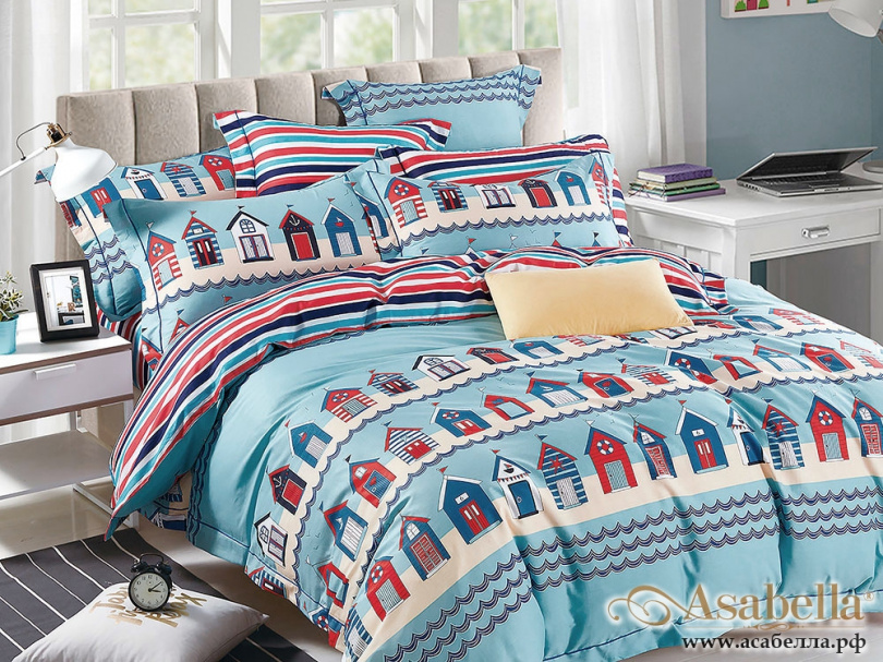 картинка комплект постельного белья 1,5-спальный, печатный сатин 1096-4s от магазина asabella в Санкт-Петербурге