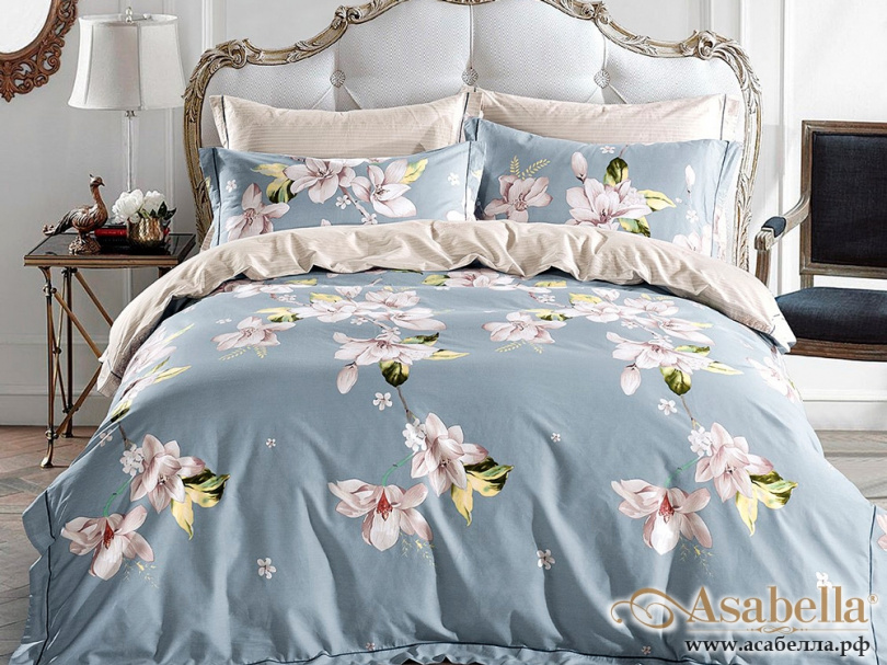 картинка комплект постельного белья семейный, печатный сатин 570-7 от магазина asabella в Санкт-Петербурге