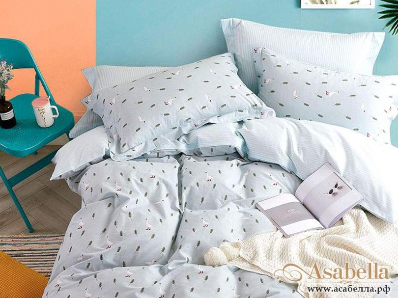 картинка комплект постельного белья 1,5-спальный, печатный сатин 1240-4s от магазина asabella в Санкт-Петербурге