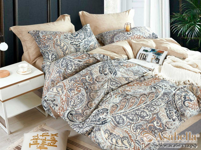 картинка комплект постельного белья семейный, печатный сатин 1280-7 от магазина asabella в Санкт-Петербурге