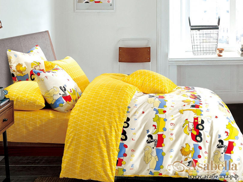 картинка комплект постельного белья 1,5-спальный, печатный сатин 539-4xs от магазина asabella в Санкт-Петербурге