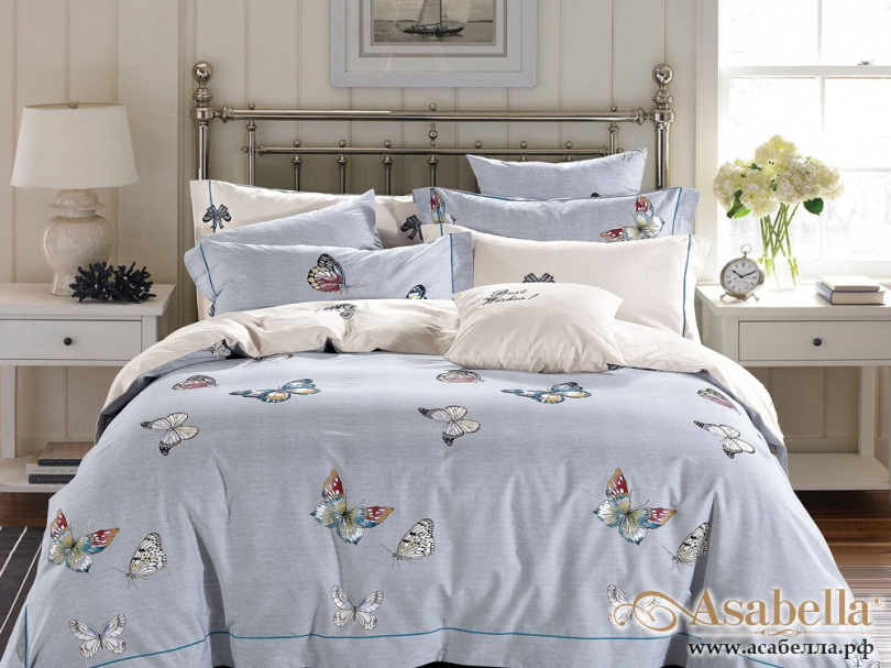 картинка комплект постельного белья семейный, печатный сатин 513-7 от магазина asabella в Санкт-Петербурге