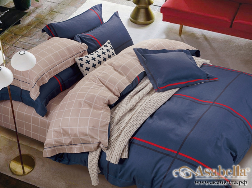 картинка комплект постельного белья 1,5-спальный, печатный сатин 390-4s от магазина asabella в Санкт-Петербурге
