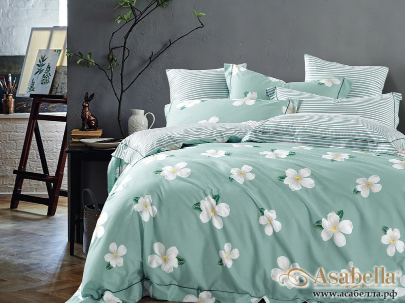 картинка комплект постельного белья 1,5-спальный, печатный сатин 514-4s от магазина asabella в Санкт-Петербурге