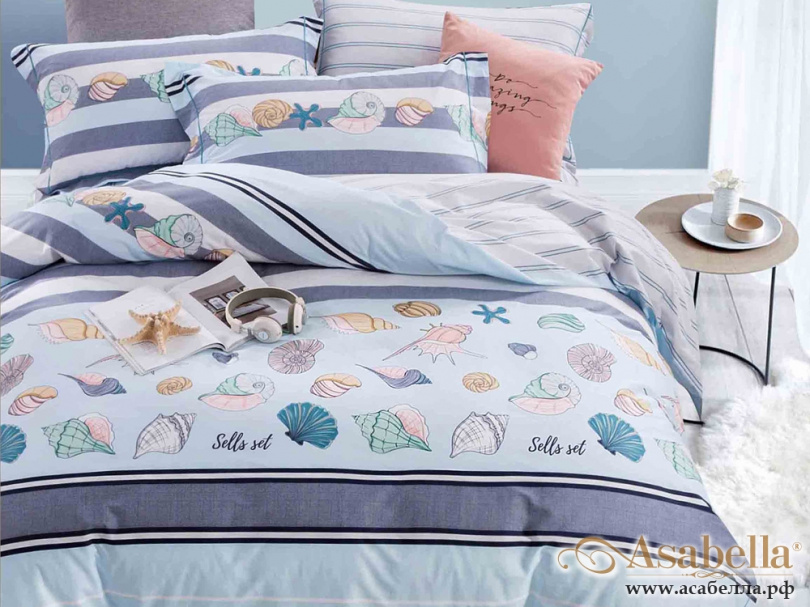 картинка комплект постельного белья 1,5-спальный, печатный сатин 372-4s от магазина asabella в Санкт-Петербурге