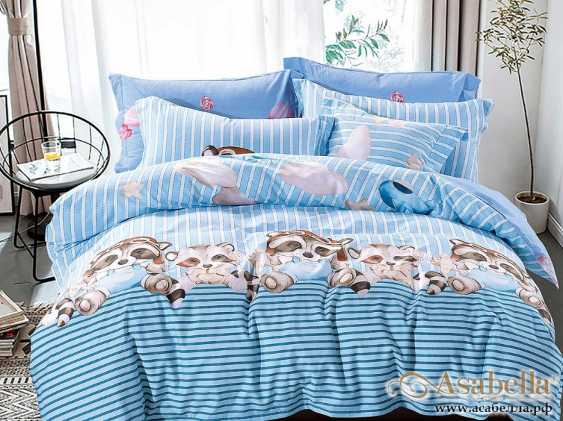 картинка комплект постельного белья 1,5-спальный, печатный сатин 1234-4s от магазина asabella в Санкт-Петербурге
