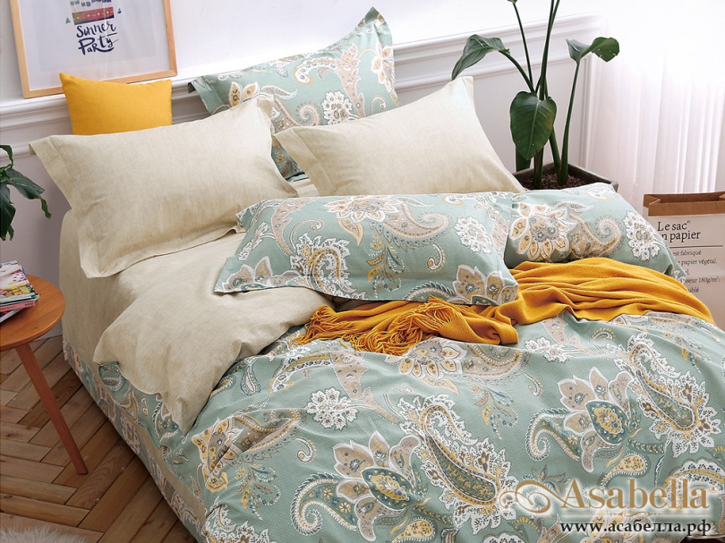 картинка комплект постельного белья семейный, печатный сатин 484-7 от магазина asabella в Санкт-Петербурге
