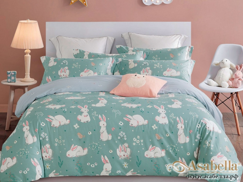 картинка комплект постельного белья 1,5-спальный, печатный сатин 1293-4s от магазина asabella в Санкт-Петербурге