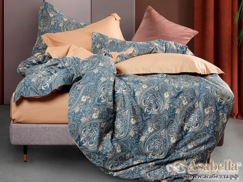 картинка комплект постельного белья семейный, печатный сатин 1410-7 от магазина asabella в Санкт-Петербурге