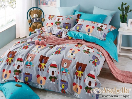 картинка комплект постельного белья 1,5-спальный, печатный сатин 1292-4s от магазина asabella в Санкт-Петербурге