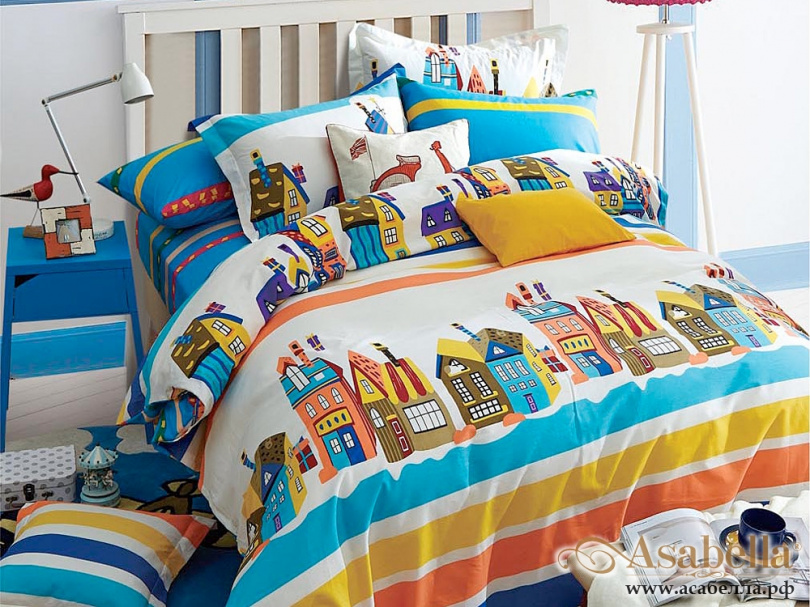 картинка комплект постельного белья 1,5-спальный, печатный сатин 1021-4xs от магазина asabella в Санкт-Петербурге