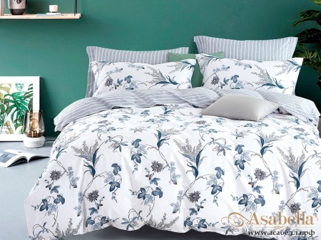 картинка комплект постельного белья 1,5-спальный, печатный сатин 1101-4s от магазина asabella в Санкт-Петербурге