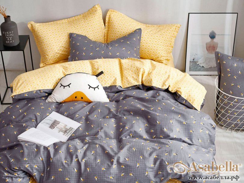 картинка комплект постельного белья 1,5-спальный, печатный сатин 1398-4s от магазина asabella в Санкт-Петербурге