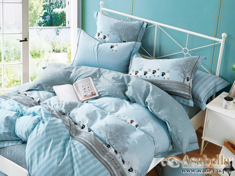 картинка комплект постельного белья 1,5-спальный, печатный сатин 1464-4s от магазина asabella в Санкт-Петербурге