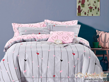 картинка комплект постельного белья 1,5-спальный, печатный сатин 1216-4s от магазина asabella в Санкт-Петербурге
