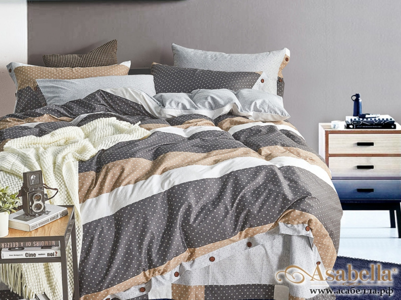 картинка комплект постельного белья 1,5-спальный, печатный сатин 396-4s от магазина asabella в Санкт-Петербурге