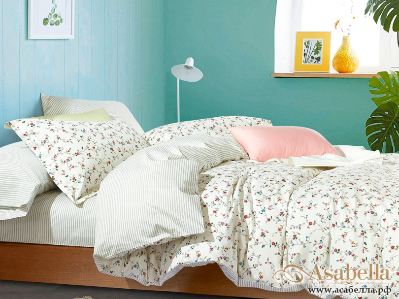 картинка комплект постельного белья 1,5-спальный, печатный сатин 553-4s от магазина asabella в Санкт-Петербурге