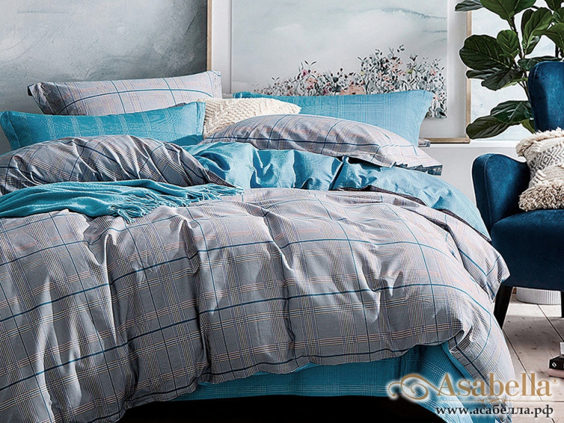картинка комплект постельного белья 1,5-спальный, печатный сатин 1092-4s от магазина asabella в Санкт-Петербурге