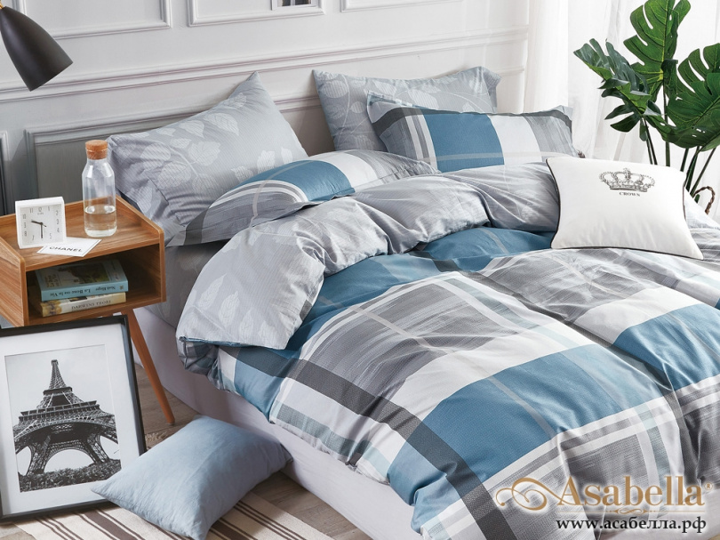 картинка комплект постельного белья 1,5-спальный, печатный сатин 508-4s от магазина asabella в Санкт-Петербурге