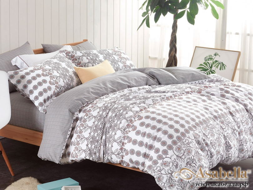 картинка комплект постельного белья 1,5-спальный, печатный сатин 495-4s от магазина asabella в Санкт-Петербурге