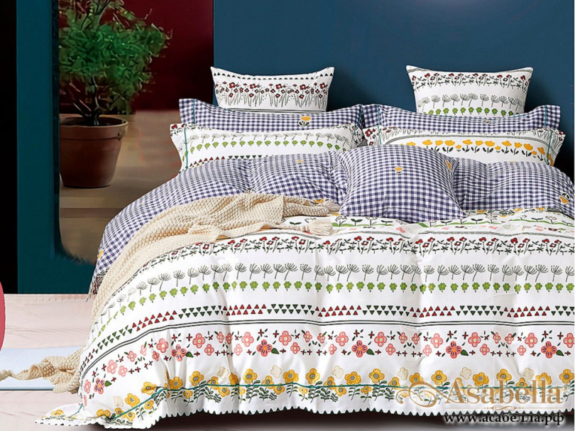 картинка комплект постельного белья 1,5-спальный, печатный сатин 1474-4s от магазина asabella в Санкт-Петербурге