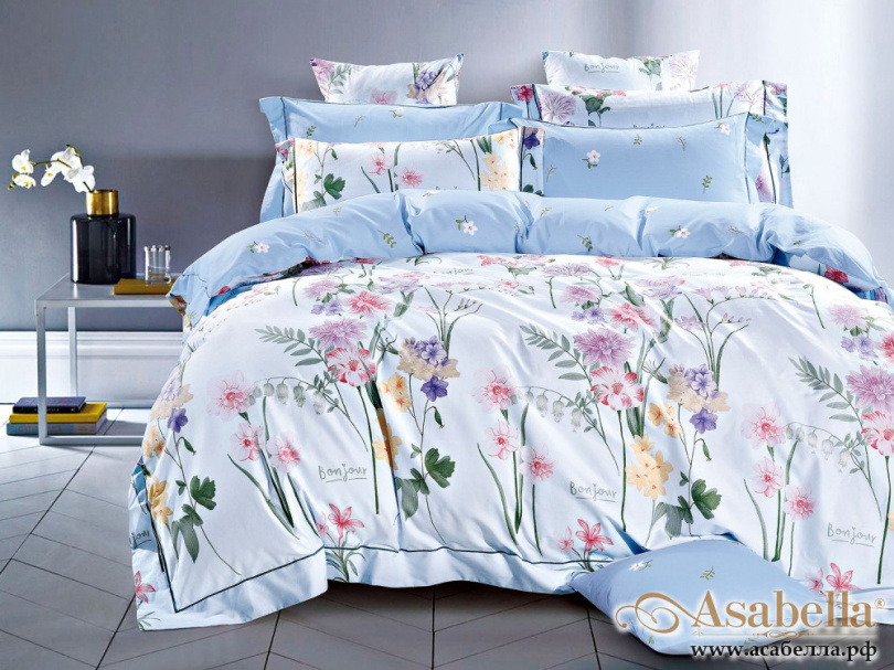 картинка комплект постельного белья семейный, печатный сатин 1401-7 от магазина asabella в Санкт-Петербурге