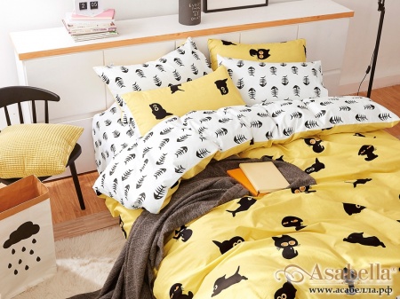 картинка комплект постельного белья 1,5-спальный, печатный сатин 1017-4s от магазина asabella в Санкт-Петербурге