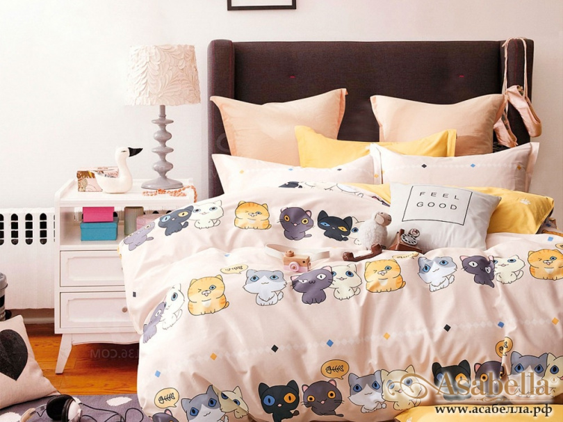 картинка комплект постельного белья 1,5-спальный, печатный сатин 1226-4s от магазина asabella в Санкт-Петербурге