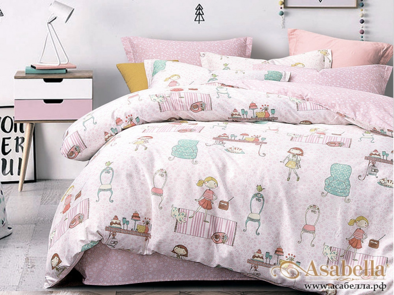 картинка комплект постельного белья 1,5-спальный, печатный сатин 1091-4s от магазина asabella в Санкт-Петербурге