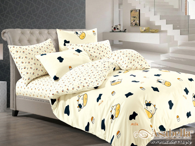 картинка комплект постельного белья 1,5-спальный, печатный сатин 540-4xs от магазина asabella в Санкт-Петербурге