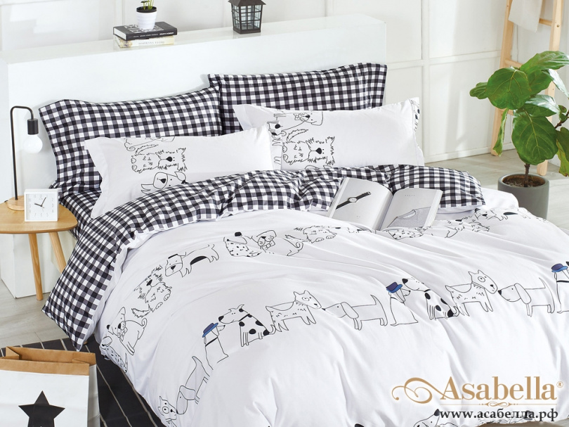 картинка комплект постельного белья 1,5-спальный, печатный сатин 507-4xs от магазина asabella в Санкт-Петербурге