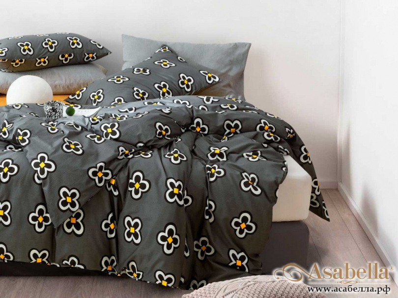 картинка комплект постельного белья 1,5-спальный, печатный сатин 1354-4s от магазина asabella в Санкт-Петербурге