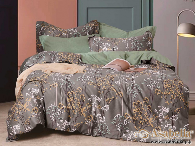 картинка комплект постельного белья 1,5-спальный, печатный сатин 1507-4s от магазина asabella в Санкт-Петербурге