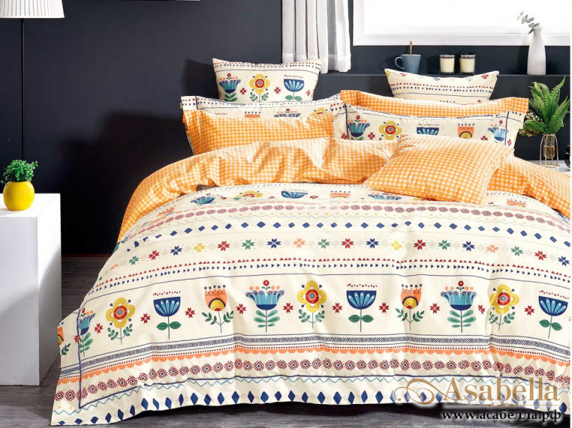 картинка комплект постельного белья евро, печатный сатин 1473-6 от магазина asabella в Санкт-Петербурге