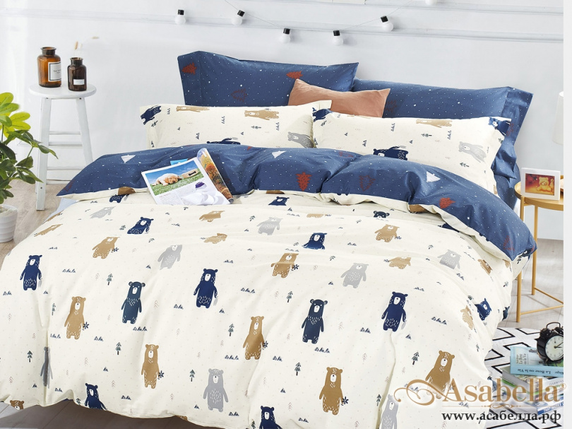 картинка комплект постельного белья 1,5-спальный, печатный сатин 504-4xs от магазина asabella в Санкт-Петербурге