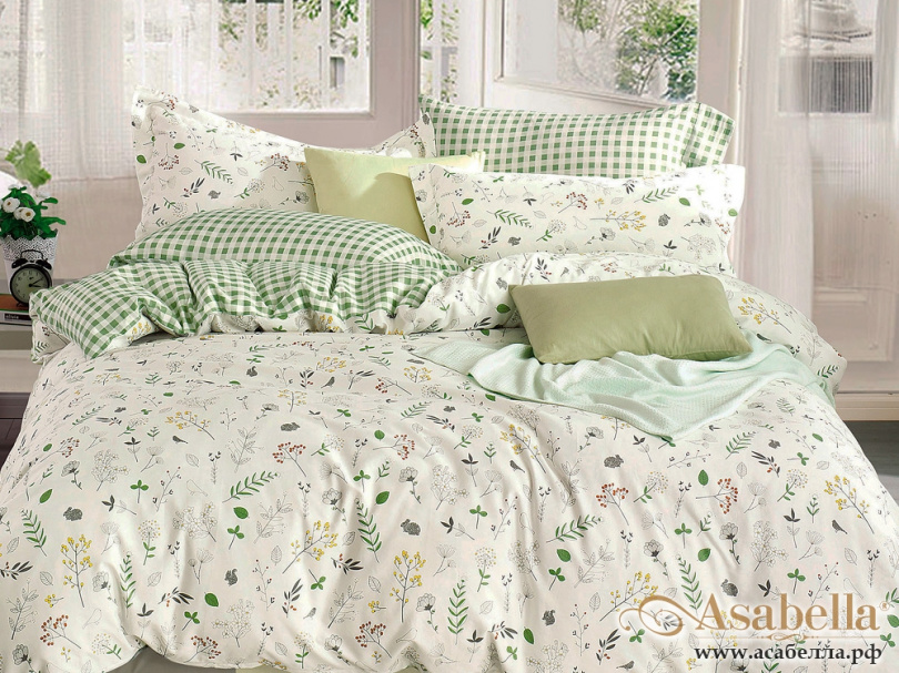 картинка комплект постельного белья 1,5-спальный, печатный сатин 407-4s от магазина asabella в Санкт-Петербурге