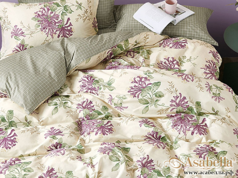 картинка комплект постельного белья 1,5-спальный, печатный сатин 1571-4s от магазина asabella в Санкт-Петербурге