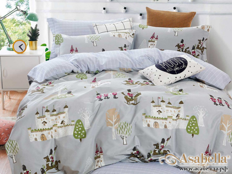 картинка комплект постельного белья 1,5-спальный, печатный сатин 1500-4xs от магазина asabella в Санкт-Петербурге