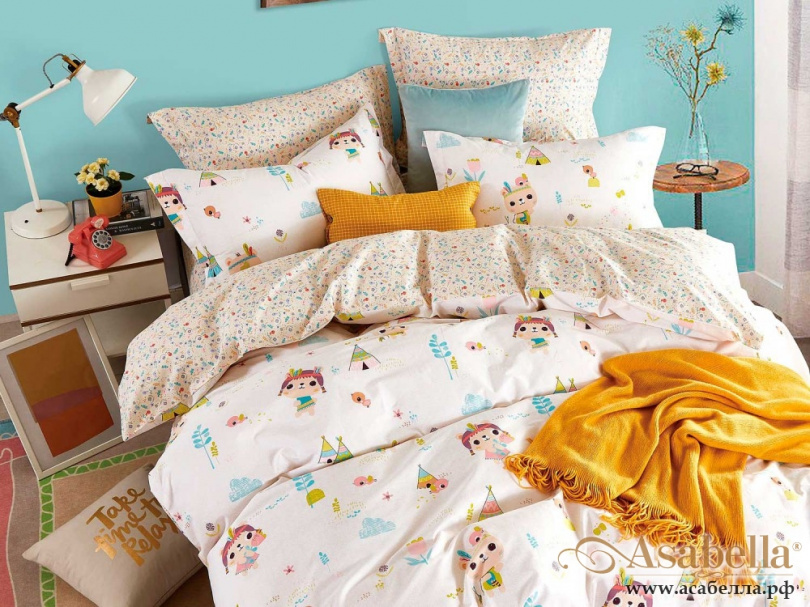 картинка комплект постельного белья 1,5-спальный, печатный сатин 1206-4s от магазина asabella в Санкт-Петербурге