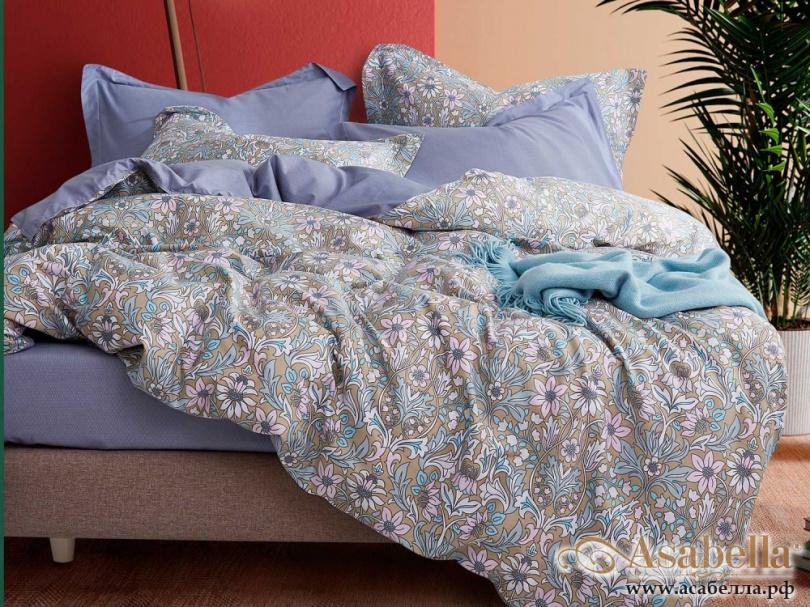 картинка комплект постельного белья 1,5-спальный, печатный сатин 1341-4s от магазина asabella в Санкт-Петербурге