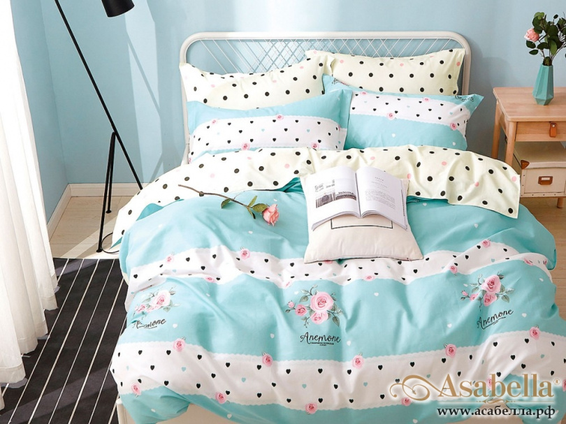 картинка комплект постельного белья 1,5-спальный, печатный сатин 1230-4s от магазина asabella в Санкт-Петербурге