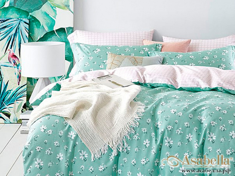 картинка комплект постельного белья 1,5-спальный, печатный сатин 559-4s от магазина asabella в Санкт-Петербурге
