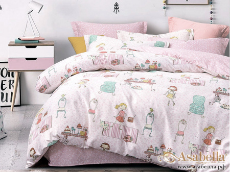 картинка комплект постельного белья 1,5-спальный, печатный сатин 1091-4xs от магазина asabella в Санкт-Петербурге