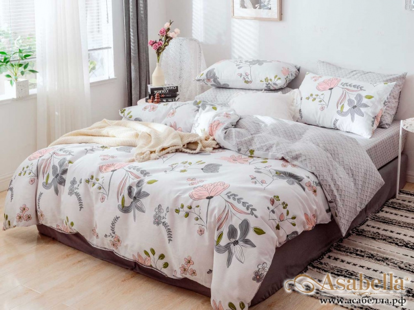 картинка комплект постельного белья 1,5-спальный, печатный сатин 1332-4s от магазина asabella в Санкт-Петербурге