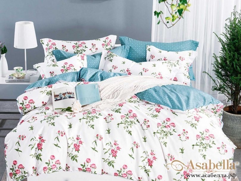 картинка комплект постельного белья 1,5-спальный, печатный сатин 1235-4s от магазина asabella в Санкт-Петербурге