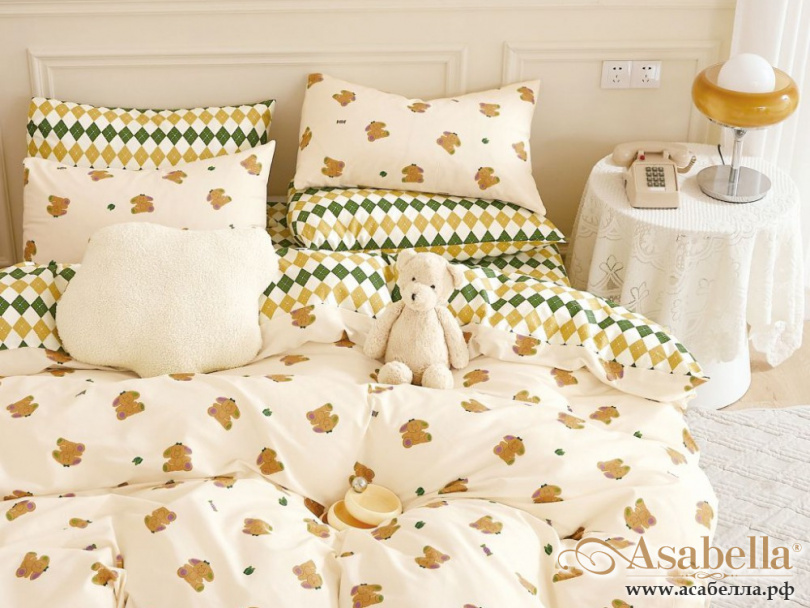 картинка комплект постельного белья 1,5-спальный, печатный сатин 2042-4s от магазина asabella в Санкт-Петербурге